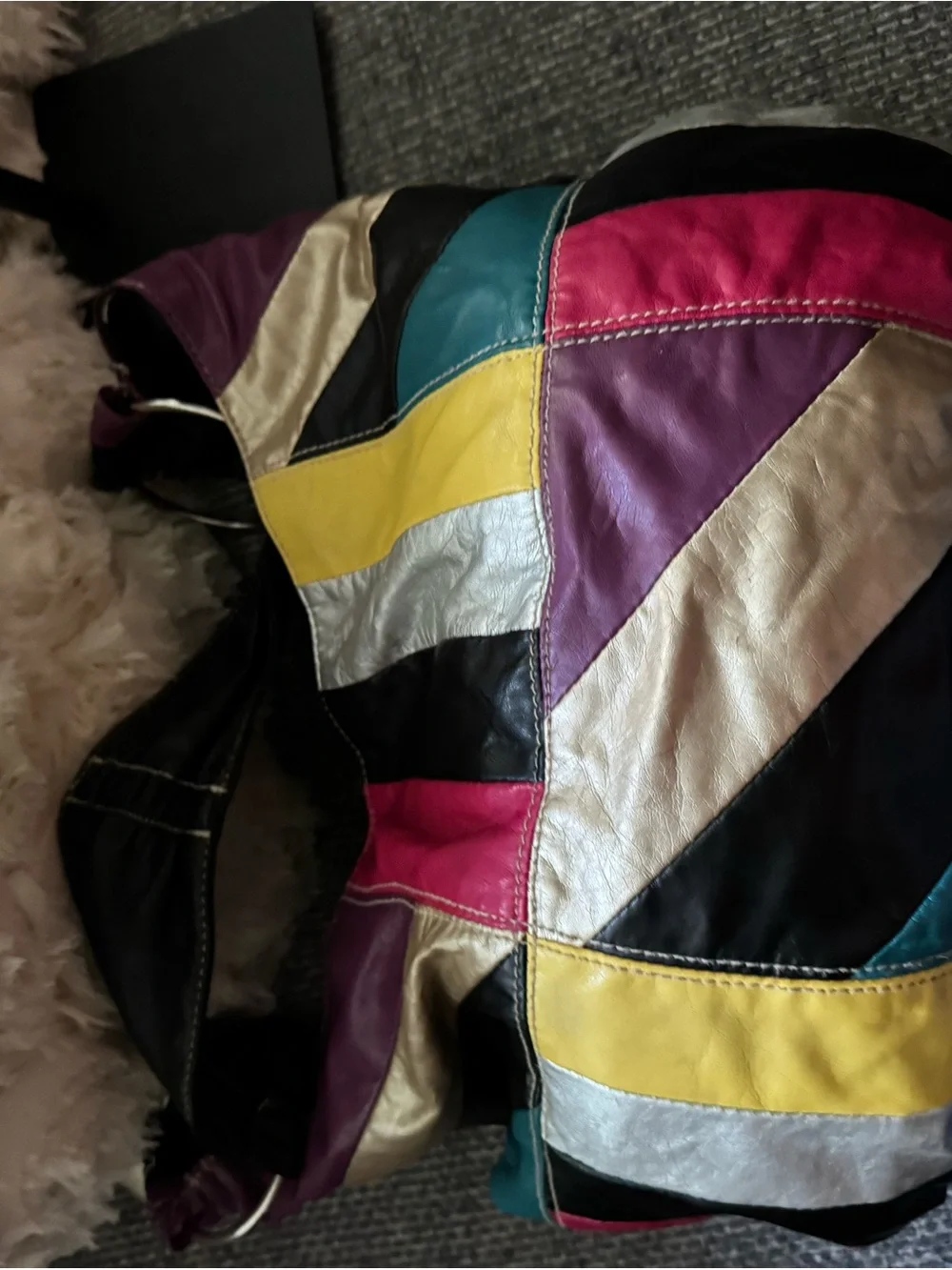 Y2K Multi-Color Patchwork Leather Hobo Bag
